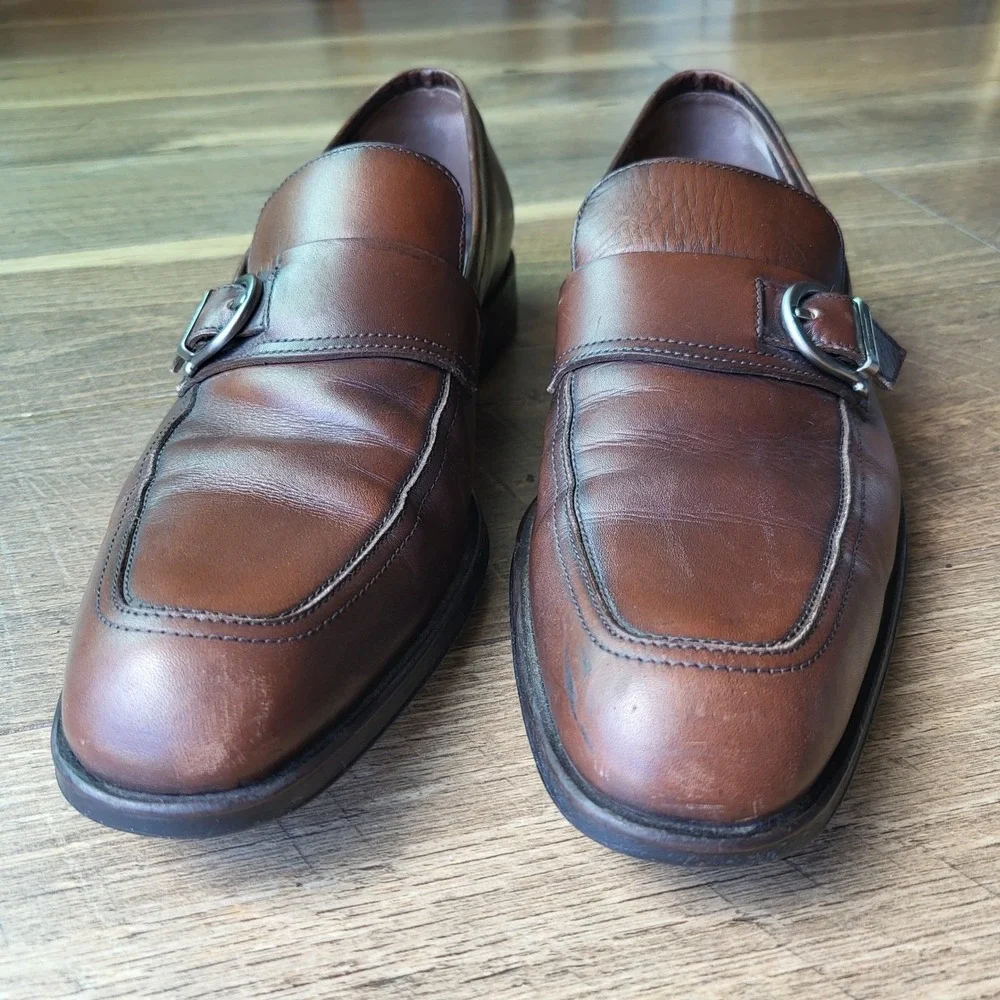 Salvatore Ferragamo Mens Brown Leather Monk Strap Loafers 7.5 D 20709 Italy